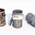 Old Metal Public Facility Trash Cans With Rusty Surfaces And Open Lids 3d model