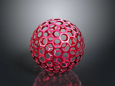 Red Decorative Hollow Sphere With Circular And Hexagonal Holes For Home Living 3d model