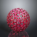 Red Decorative Hollow Sphere With Circular And Hexagonal Holes For Home Living