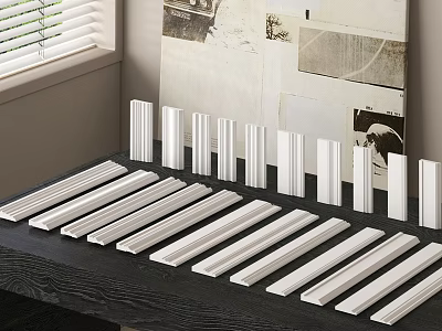 White Decorative Lines Displayed On Dark Table In Room With Artwork 3d model