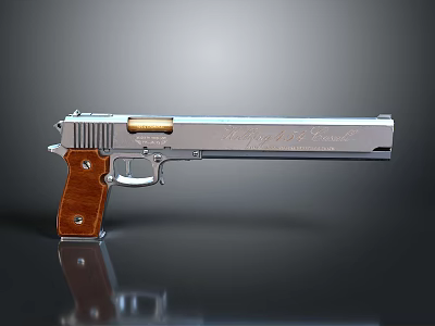 Classic Silver Pistol With Wooden Grip And Polished Metal Body Design 3d model