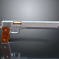 Classic Silver Pistol With Wooden Grip And Polished Metal Body Design