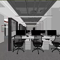 Modern Public Office Space With Ergonomic Workstations Desks Chairs And Digital Displays
