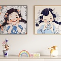 Children's Cartoon Girl Decorative Painting Hanging Painting 3d model