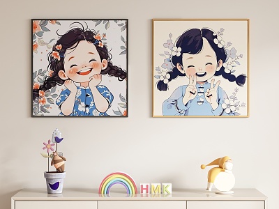 Children's Cartoon Girl Decorative Painting Hanging Painting 3d model