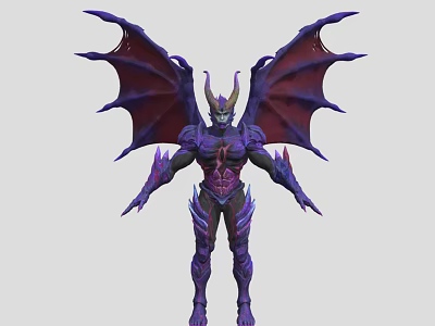 Game Movie Demonic Character With Purple Body Large Wings Horns And Muscular Build 3d model