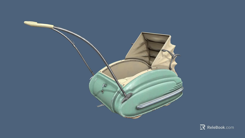 Vintage Light Green Baby Carriage With Canopy Comfortable Seat And Sturdy Frame 3d model 