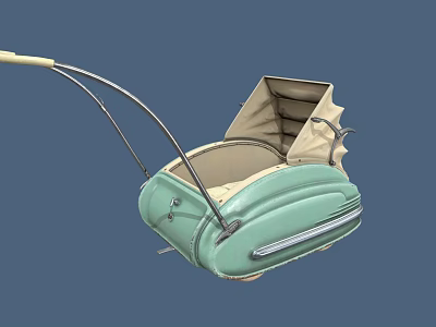 Vintage Light Green Baby Carriage With Canopy Comfortable Seat And Sturdy Frame 3d model