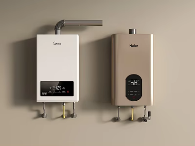 White And Gold Midea Haier Water Heaters With Digital Temperature Display For Daily Use 3d model