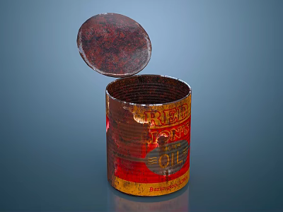 Vintage Red Rose Oil Can With Open Lid And Yellow Red Design For Home Use 3d model