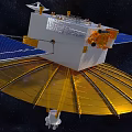 Satellite Orbiting Moon Emitting Purple Beam With Ring Effects In Space