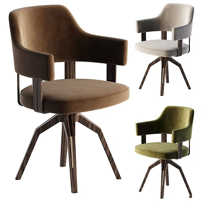 Modern Velvet Upholstered Dining Chairs With Brown Gray Green Colors And Wooden Legs 3d model