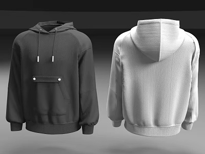 Fashionable Black And White Hoodie With Pocket Design Casual Loose Fit Clothing 3d model