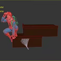 Spider Superhero Character Climbing Stacked Brown Boxes With Red Blue Costume Goggles Backpack Spider Web 3d model