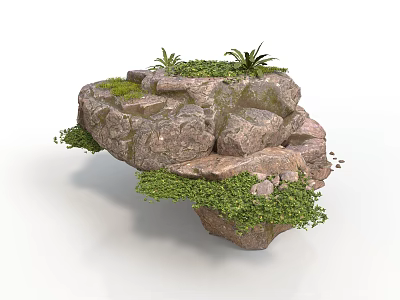 Modern Decorative Floating Rock Formation With Green Vegetation And Palm Trees 3d model
