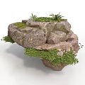 Modern Decorative Floating Rock Formation With Green Vegetation And Palm Trees