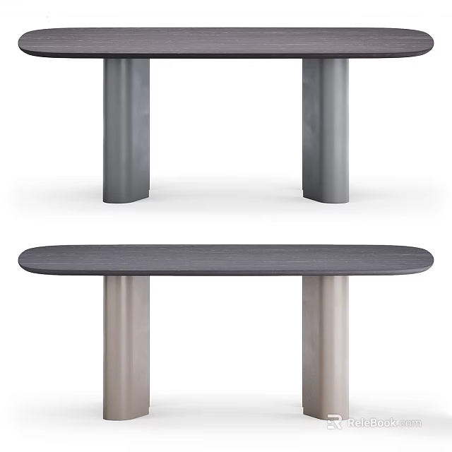 Modern Functional Table with Double Column Legs and Sleek Oval Top Design 3d model 