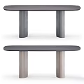 Modern Functional Table with Double Column Legs and Sleek Oval Top Design 3d model