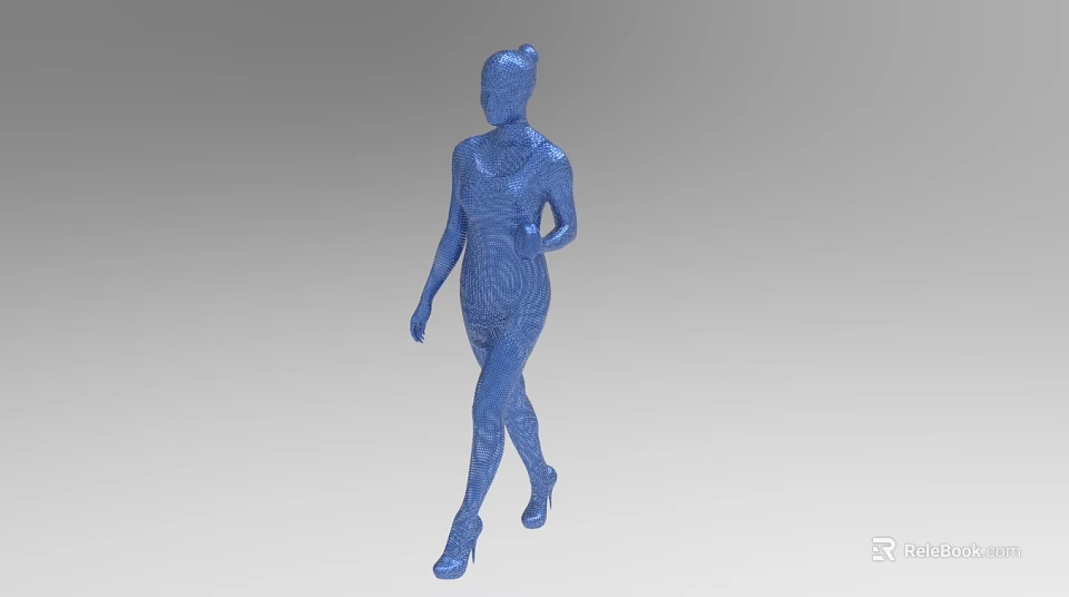 3D Blue Female Figure Decorative Ornament Set With Spiral Patterns And High Heels 3d model 