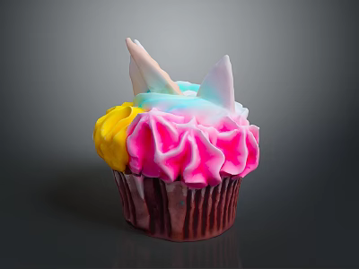 Colorful Unicorn Themed Cupcake With Multicolored Frosting And Decorative Toppings 3d model