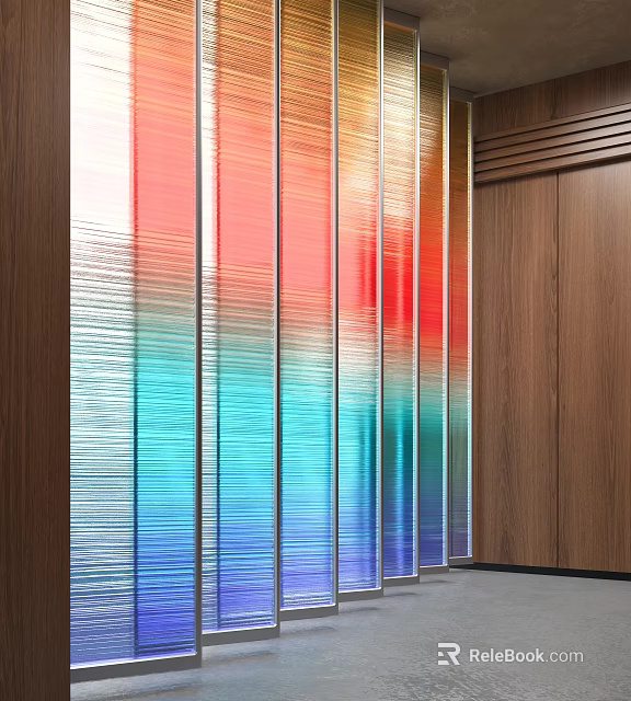 Colorful Striped Glass Partition With Gradient Red Blue Tones For Interior Design 3d model 