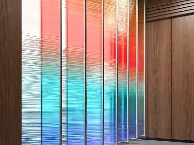 Colorful Striped Glass Partition With Gradient Red Blue Tones For Interior Design 3d model