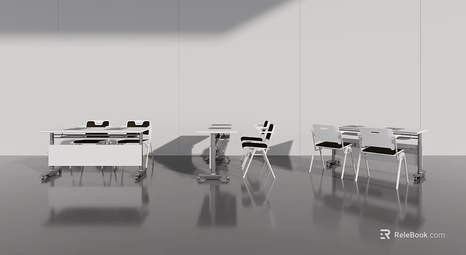 Modern Foldable White Conference Table With Office Chairs In Office Setup 3d model 