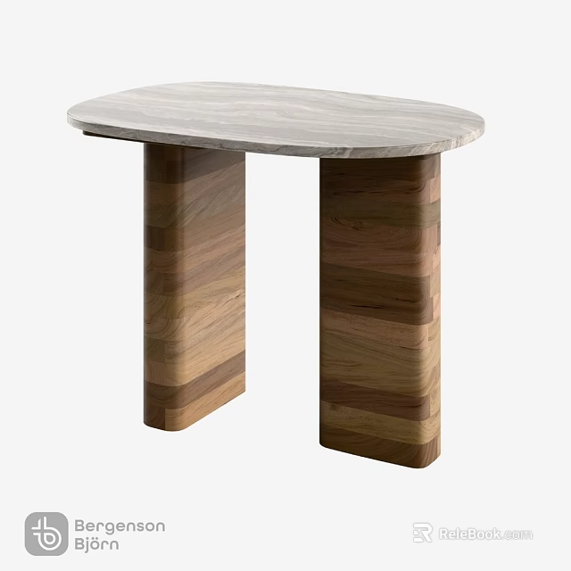 Modern Dining Table Featuring Marble Top And Wooden Striped Legs Design 3d model 