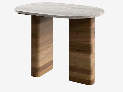Modern Dining Table Featuring Marble Top And Wooden Striped Legs Design 3d model