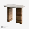 Modern Dining Table Featuring Marble Top And Wooden Striped Legs Design