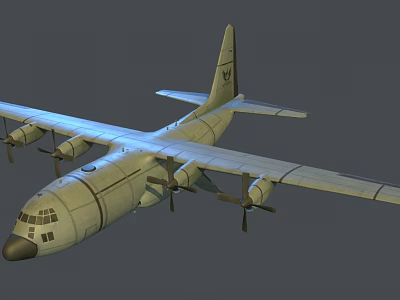 Passenger Airplane With Four Propeller Engines And Military Style Fuselage Tail Logo Design 3d model