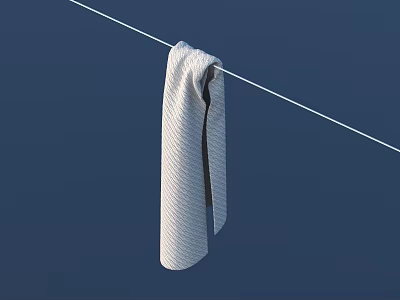 White Towel with Waffle Texture Hanging On Clothesline Against Blue Background for Home Daily Use 3d model