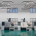 Automated Industrial Workshop Interior With Green Robotic Arms Workstations And Equipment