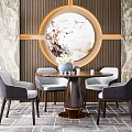 Elegant Round Dining Table Set With Grey Chairs And Circular Decorative Painting 3d model