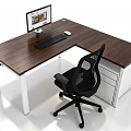 L Shaped Office Desk With Wooden Top Monitor Keyboard Mouse Black Chair And White Drawer