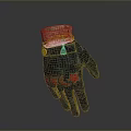 Dark Blue Glove with Red Moon and Star Patterns Beige Knitted Cuff and Yellow Button