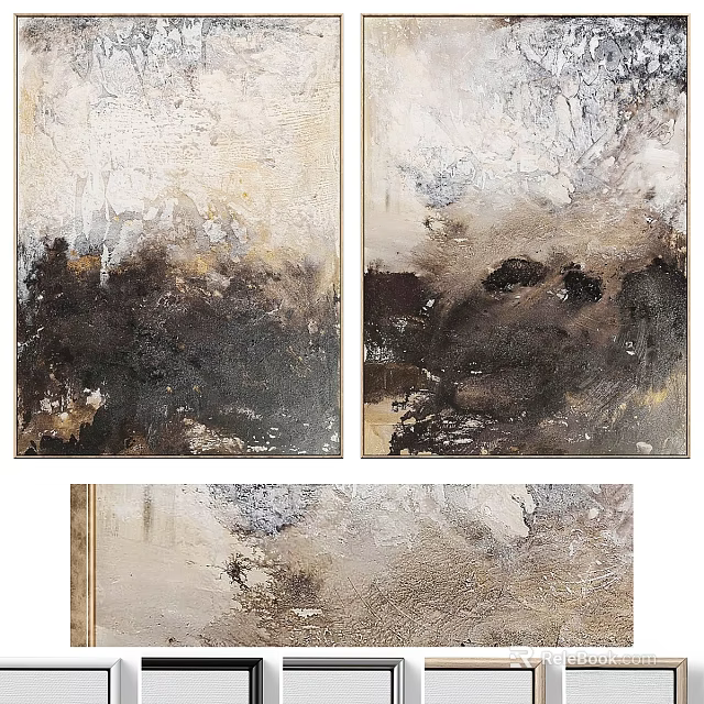 Elegant Modern Picture Frames With Abstract Paintings And Gold Accents 3d model 