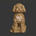 Golden Textured Dog Statue With Metallic Finish On Dark Reflective Surface