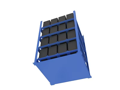 Blue Industrial Storage Rack With Multiple Black Storage Bins And Metal Frame 3d model