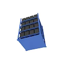 Blue Industrial Storage Rack With Multiple Black Storage Bins And Metal Frame