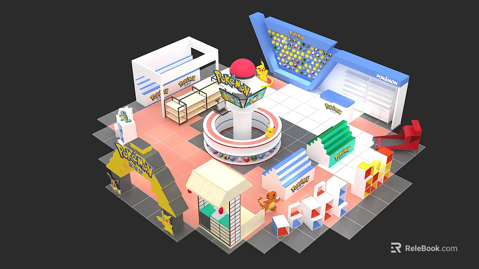 Indoor Kids Play Zone With Slide Circular Central Structure Wonder Sign And Colorful Structures 3d model 