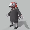 Cartoon Character With Red White Hat Black Robe Decorative Sash Striped Socks And Outstretched Hands