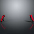 Two Stylish Red and Black Household Gloves on Gray Background with Reflections