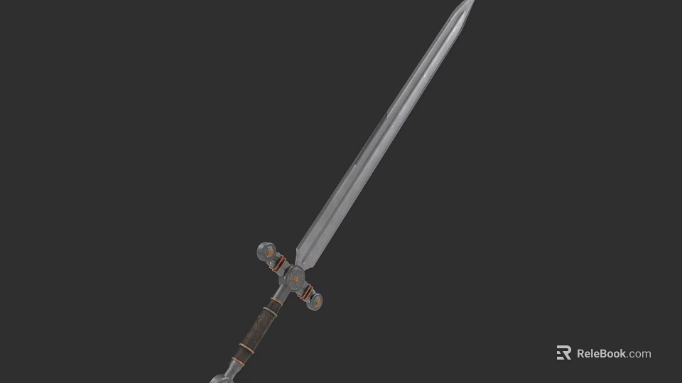 Medieval Weapon Sword With Metal Blade Wooden Hilt And Decorative Crossguard 3d model 