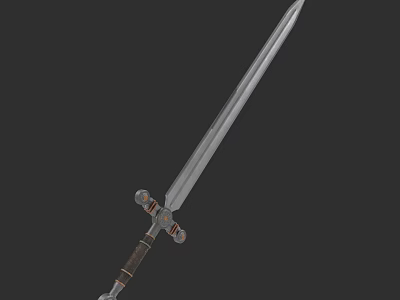 Medieval Weapon Sword With Metal Blade Wooden Hilt And Decorative Crossguard 3d model