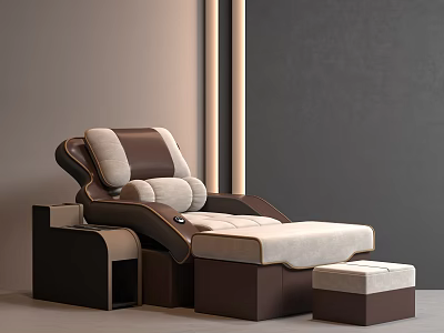 Elegant Modern Massage Chair With Ergonomic Design Brown Beige Cushioned Seat And Footrest 3d model
