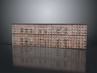 Vintage Red Brick Multi Storey Building Model With Windows And Balconies 3d model