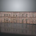 Vintage Red Brick Multi Storey Building Model With Windows And Balconies 3d model