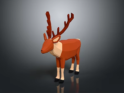 Low Poly Style Reindeer Model With Brown White Coat And Simple Design 3d model