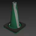 Green And Gray Striped Traffic Cone With Square Black Base And Reflective Strips
